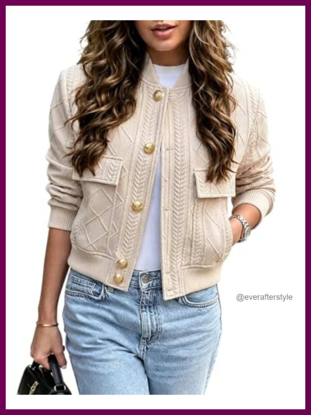 Womens Argyle Cable Knit Bomber Jacket Cropped Casual